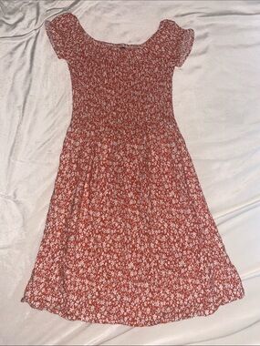 SHEIN Rust and White Floral Smocked Dress sz XS